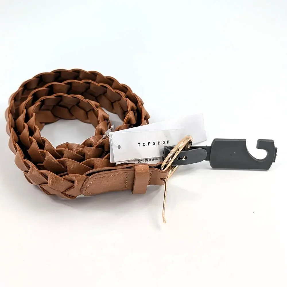 Womens Tan Woven Faux Leather Belt Size S/M